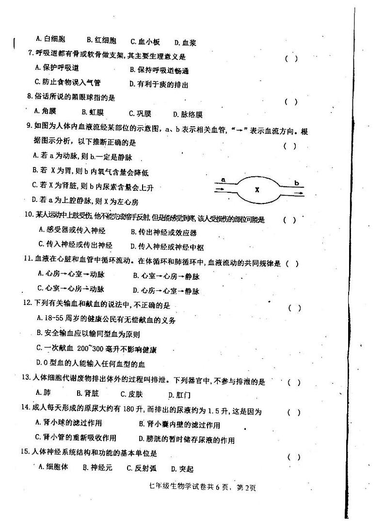 吉林省白城市通榆县2023-2024学年七年级下学期7月期末生物试题第2页