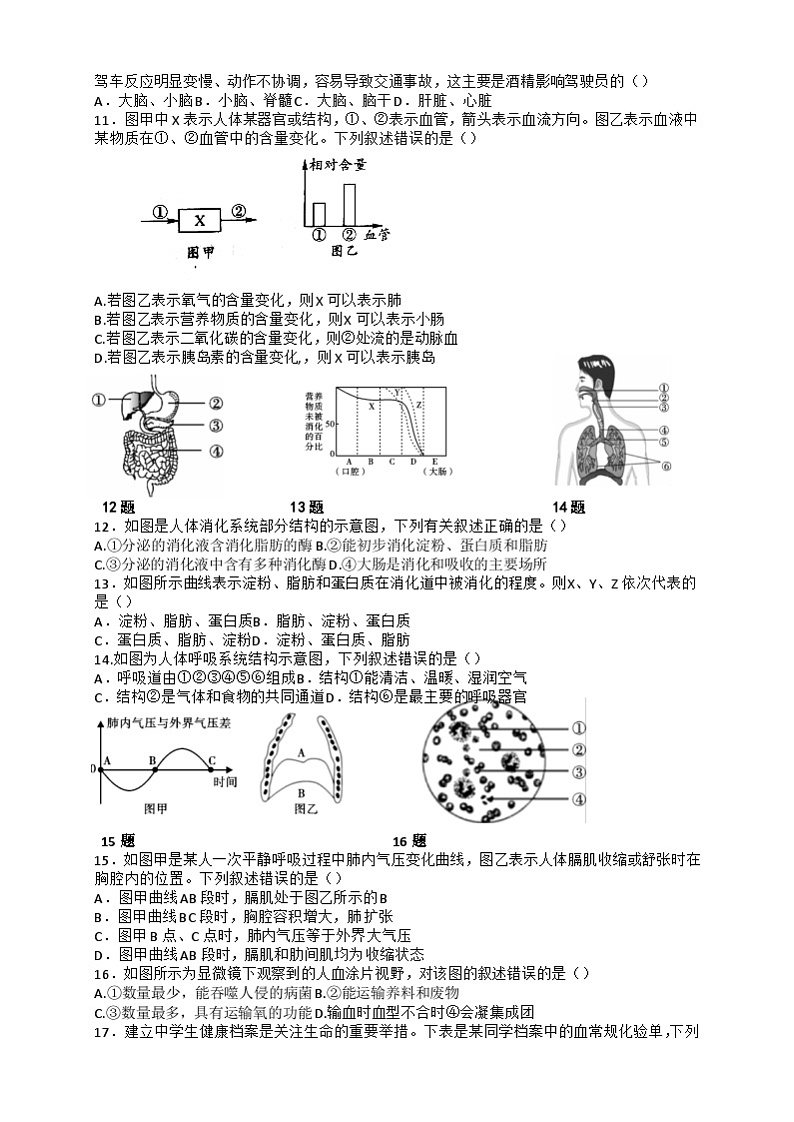 四川省内江市第一中学2022-2023学年七年级下学期6月月考生物试题02