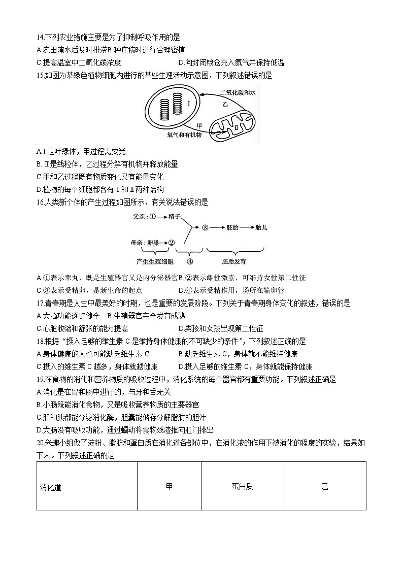 广东省茂名市直属学校2023-2024学年七年级下学期7月期末考试生物试卷03
