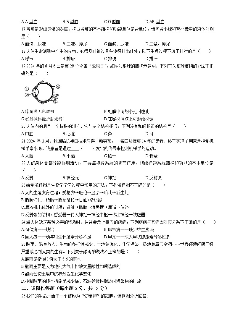 湖南省长沙市长沙县2023-2024学年七年级下学期7月期末生物试题第3页