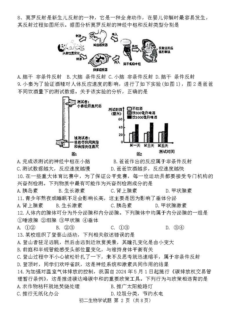 山东省淄博市临淄区2023-2024学年七年级下学期7月期末考试生物试题第2页