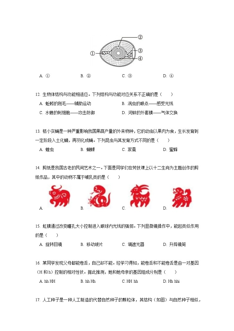 2024年江西省中考生物试卷（含答案）第3页