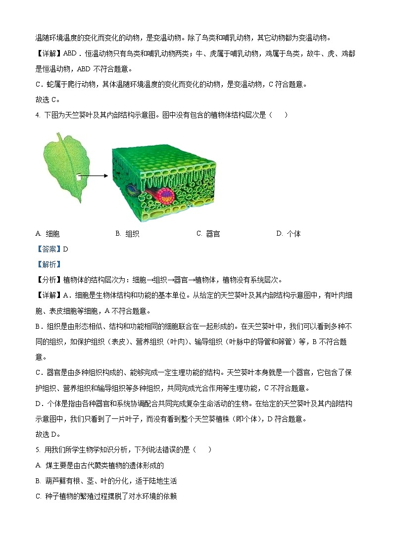 2024年河北省中考生物真题（解析）第3页