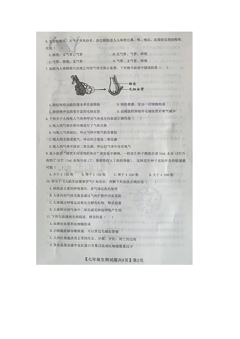 山东省德州市齐河县2023-2024学年七年级下学期期末考试生物试题02