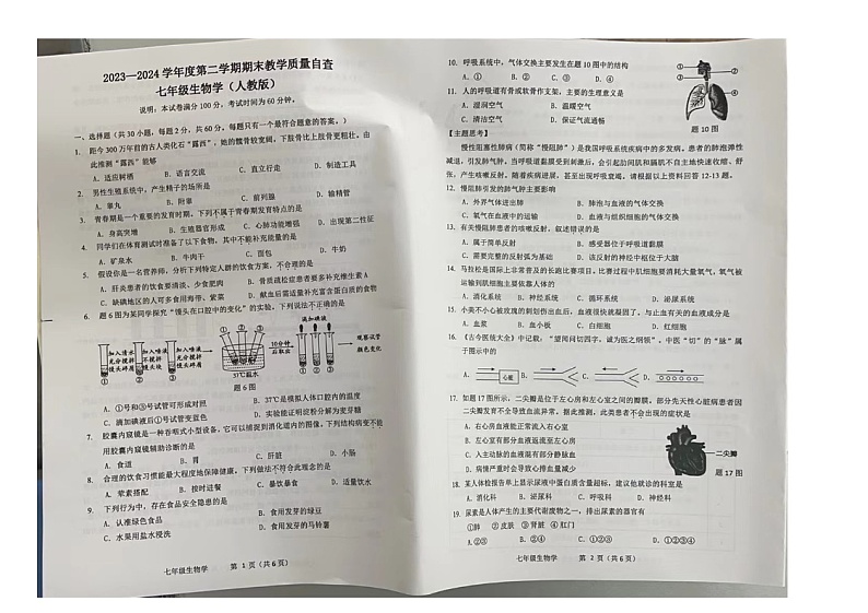广东省东莞市松山湖北区学校2023-2024学年七年级下学期期末考试生物试题01