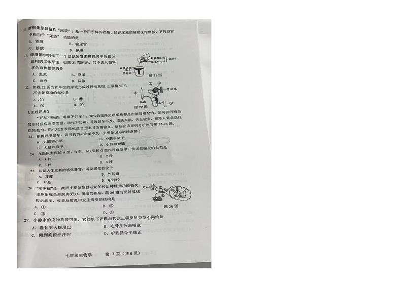 广东省东莞市松山湖北区学校2023-2024学年七年级下学期期末考试生物试题02