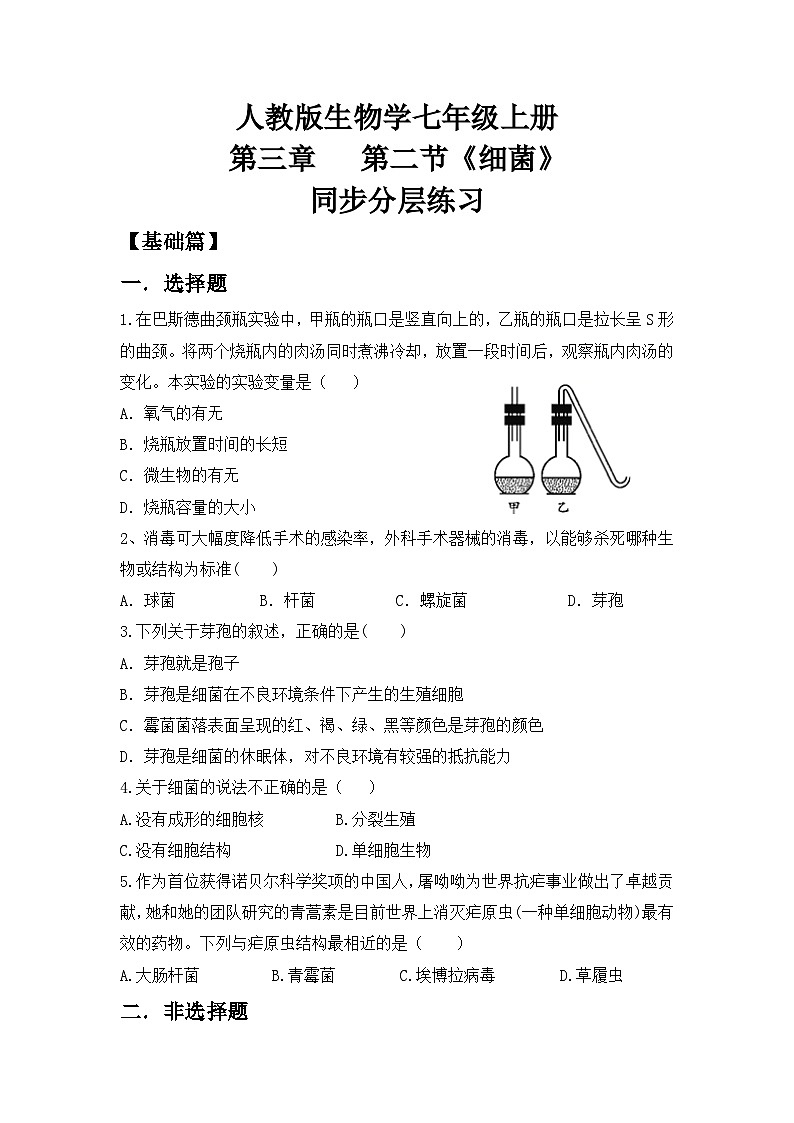【核心素养目标】人教版初中生物七年级上册2.3.2《细菌》课件+视频+教学设计+同步分层练习（含答案）01