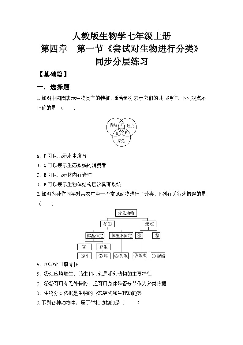 【核心素养目标】人教版初中生物七年级上册2.4.1《尝试对生物进行分类》课件+视频+教学设计+同步分层练习（含答案）01