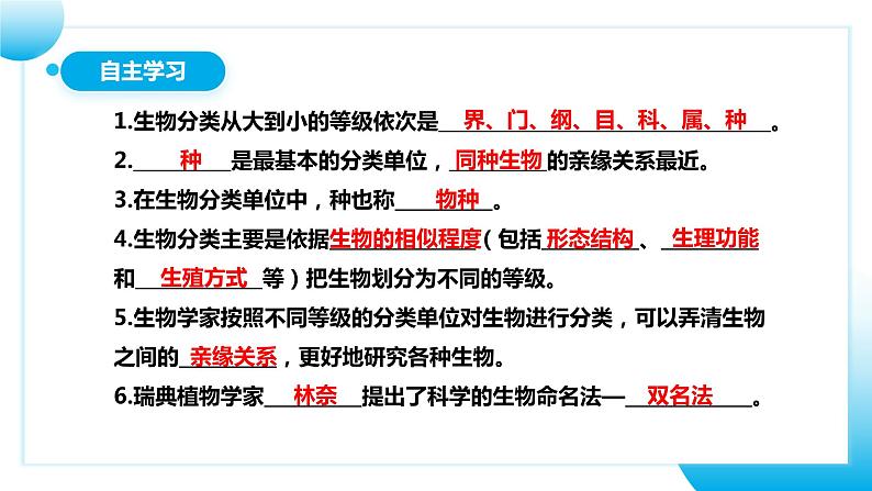 【核心素养目标】人教版初中生物七年级上册2.4.2《从种到界》课件+视频+教学设计+同步分层练习（含答案）05