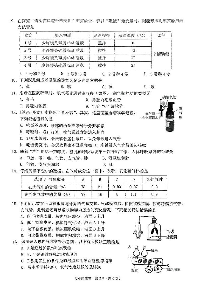 海南省海口市2023-2024学年七年级下学期期末检测生物试题02