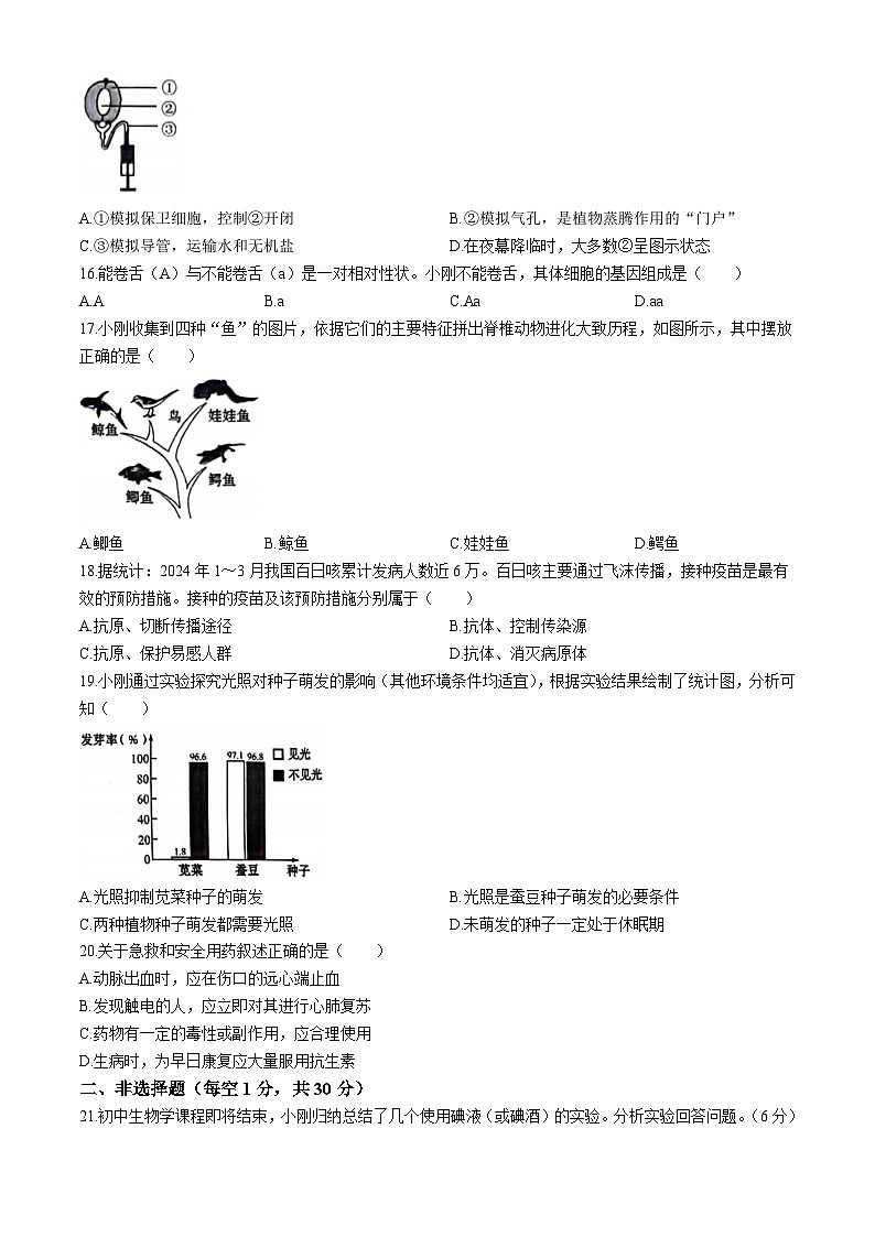 2024年吉林省中考生物试题（含答案）第3页