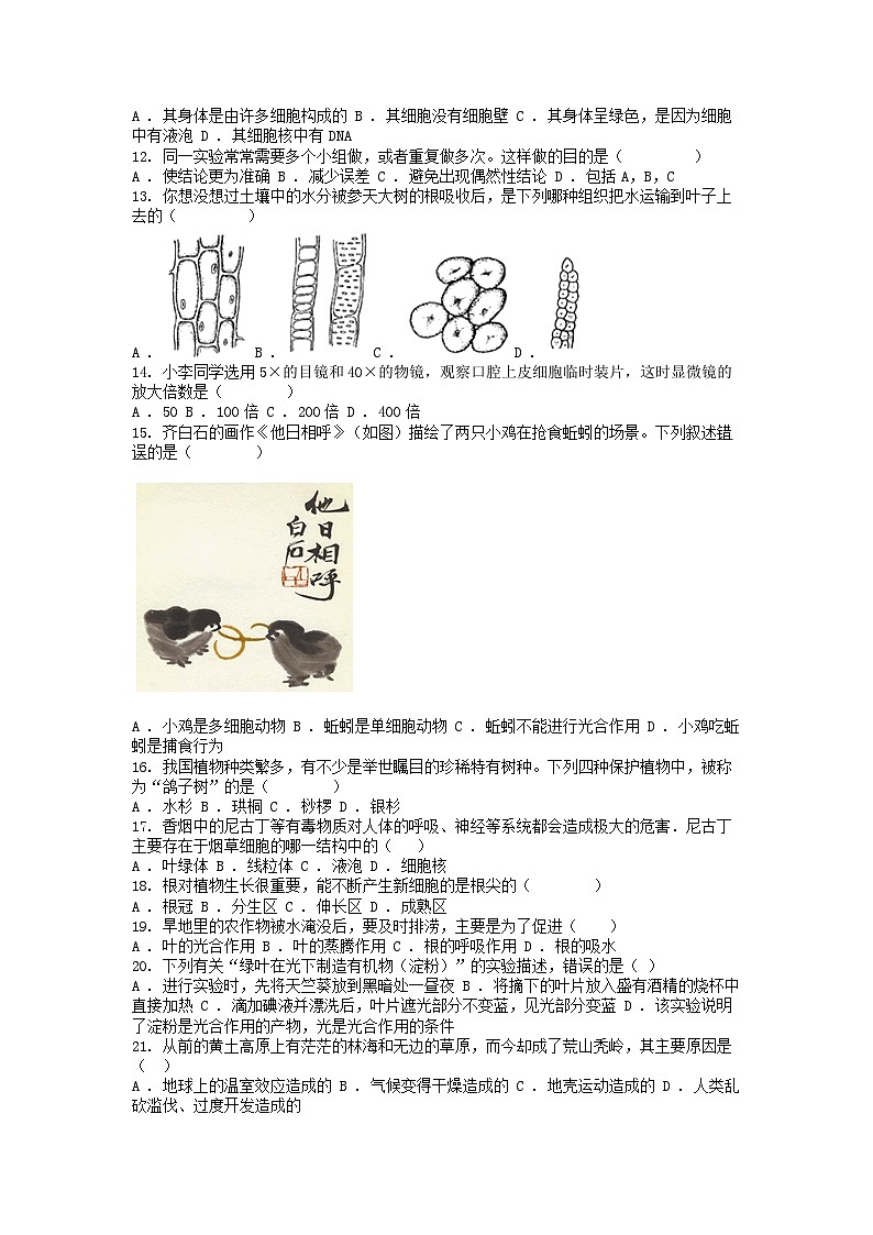 [生物]广东省湛江市雷州市2023-2024学年七年级上学期期末试题02
