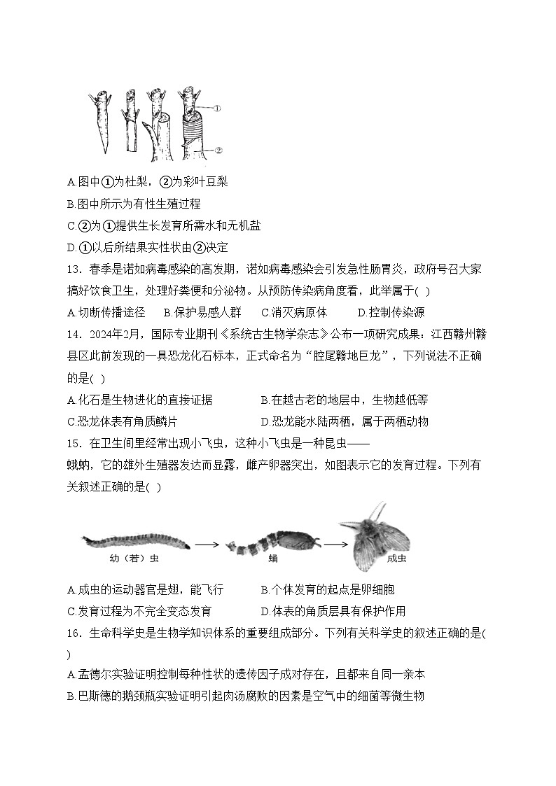 贵州省黔东南州2023-2024学年八年级下学期期末模拟测试生物试卷(含答案)03
