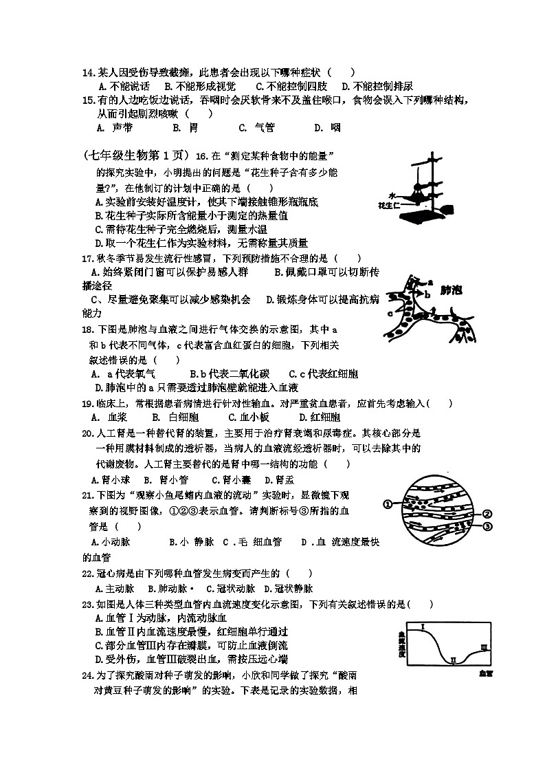 海南省省直辖县级行政单位临高县2023-2024学年七年级下学期7月期末生物试题第2页