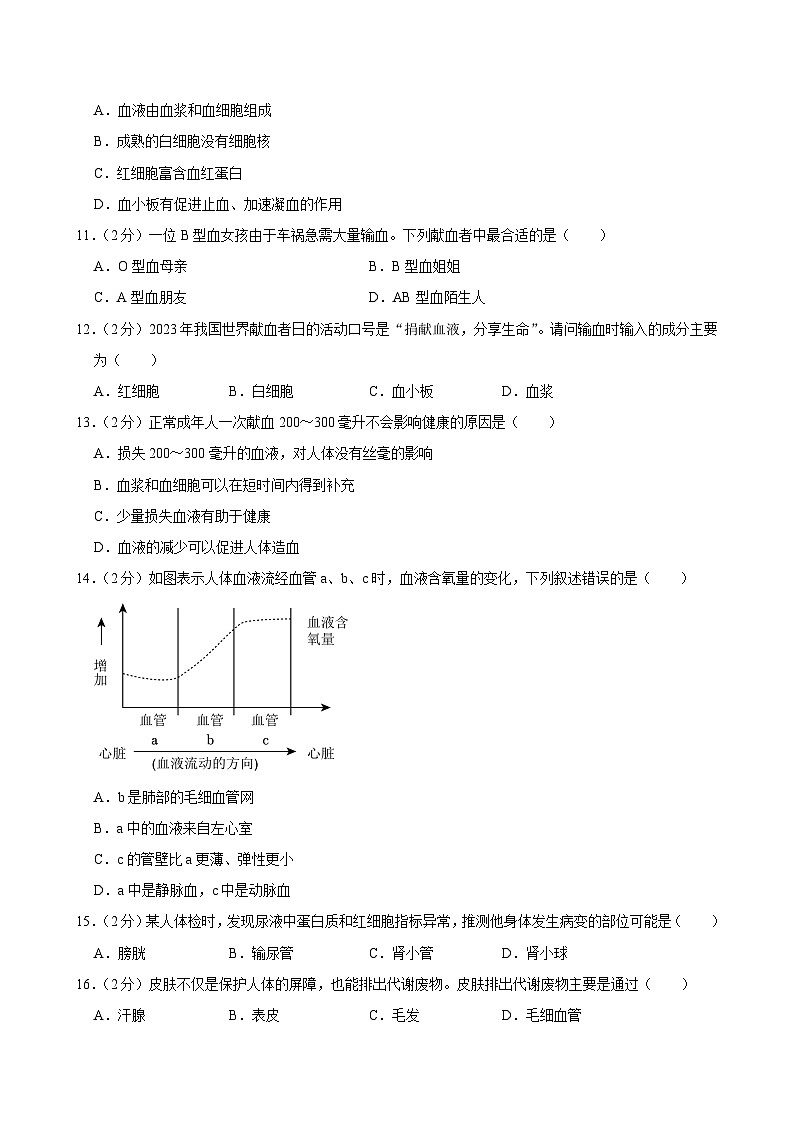 河北省石家庄市平山县2023-2024学年七年级下学期期末生物试卷第3页