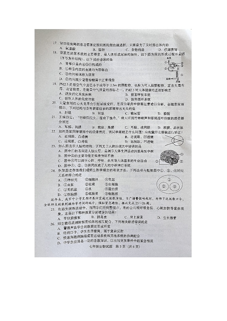 广东省阳江市阳东区2023-2024学年七年级下学期期末考试生物试卷第3页