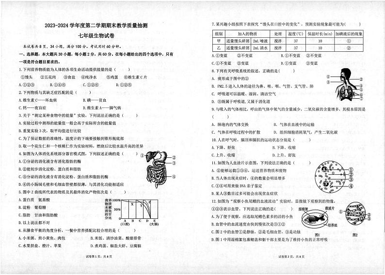 广东省湛江市廉江市2023-2024学年七年级下学期7月期末生物试题01