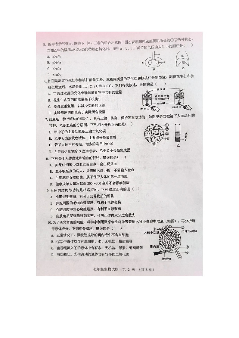 山东省菏泽市成武县2023-2024学年七年级下学期7月期末生物试题02