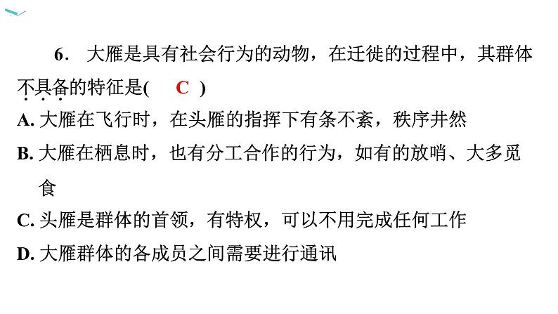 5.2.3 社会行为习题课件2024年初中秋季人教版生物八年级上册第7页