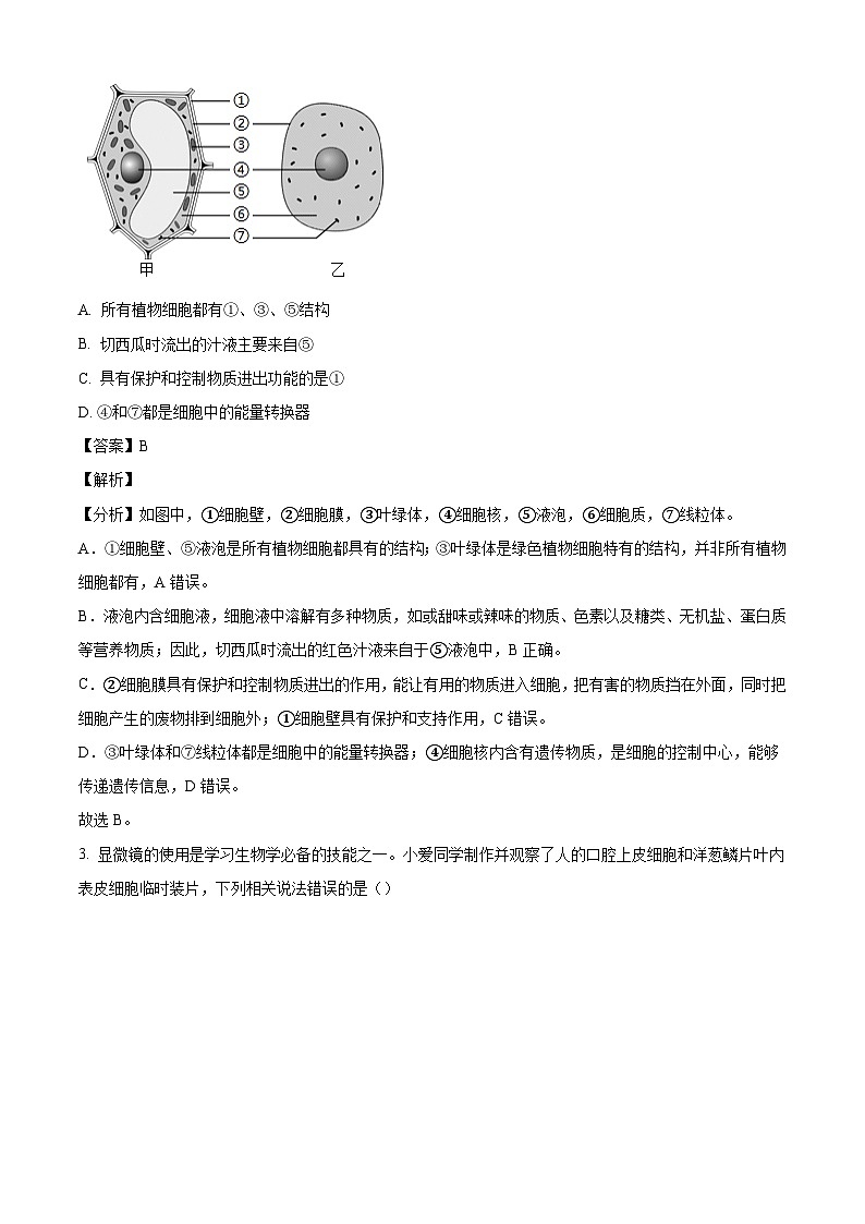 2024年河南省南阳市方城县六校中考一模生物试题（解析版）02