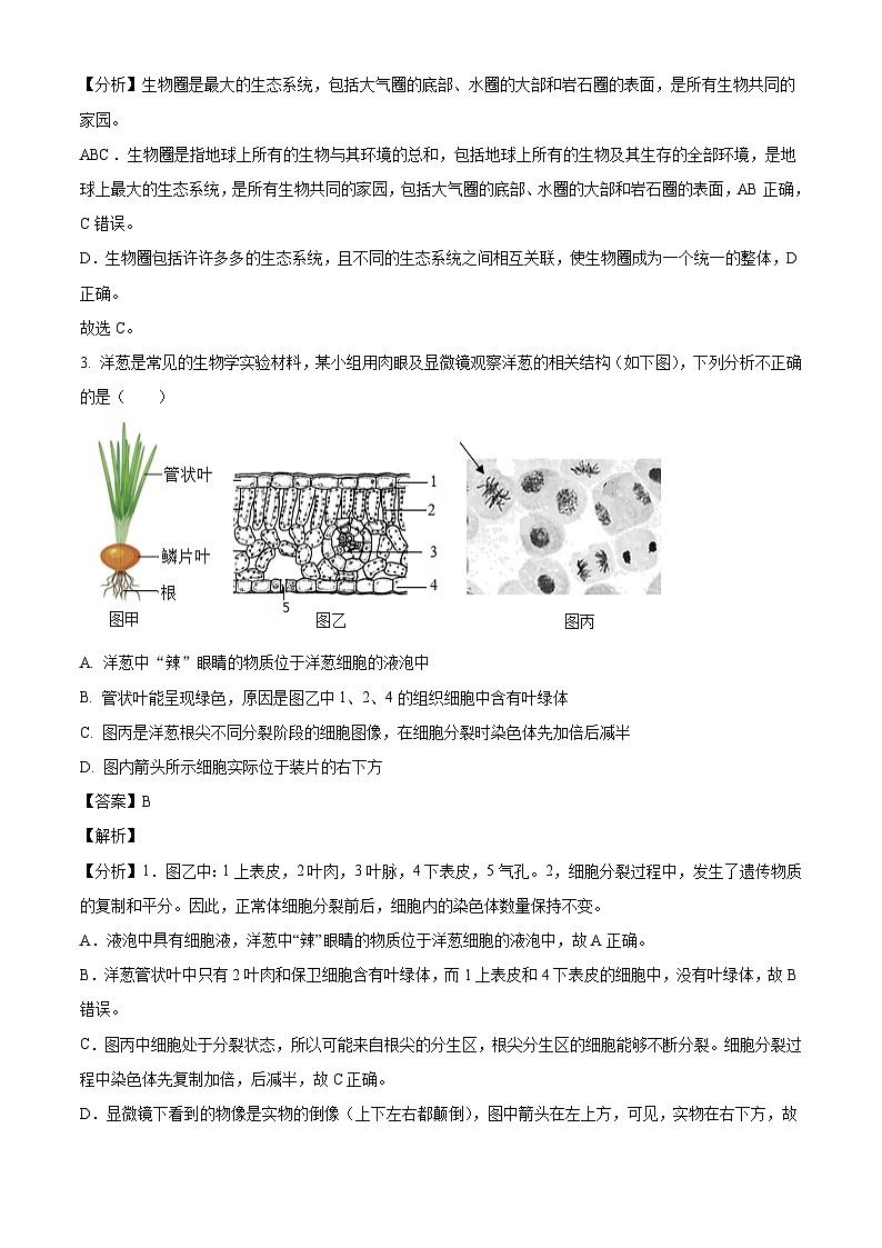 2024年甘肃省武威市凉州区武威第二十六中学教研联片中考二模生物试题（解析版）02