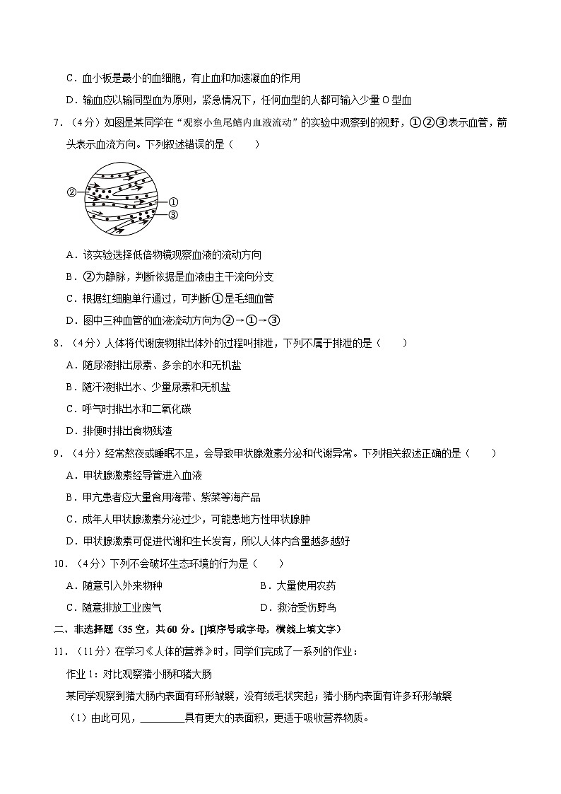 2023-2024学年四川省南充市七年级（下）期末生物试卷第2页