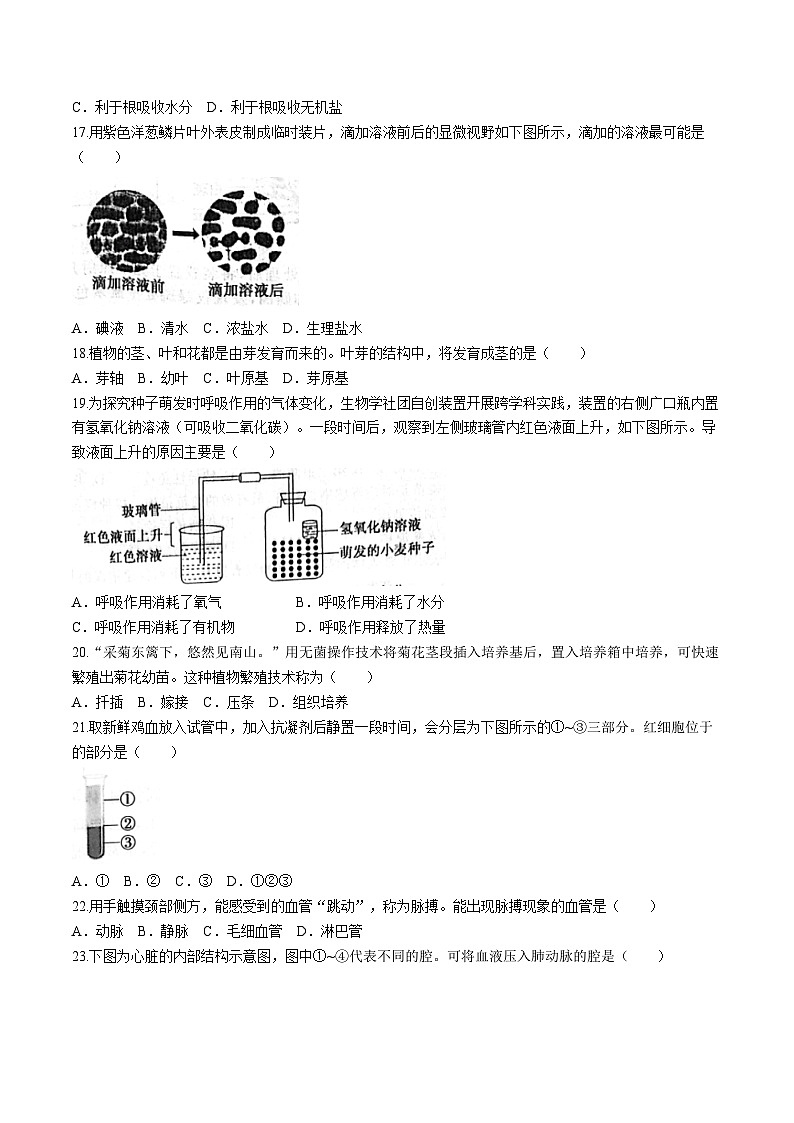 2023年江苏省镇江市中考生物试题（含答案）03