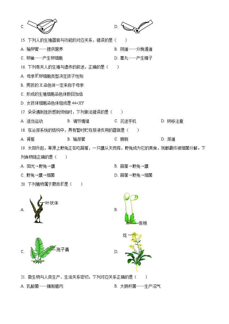 2024年福建省中考生物试卷03