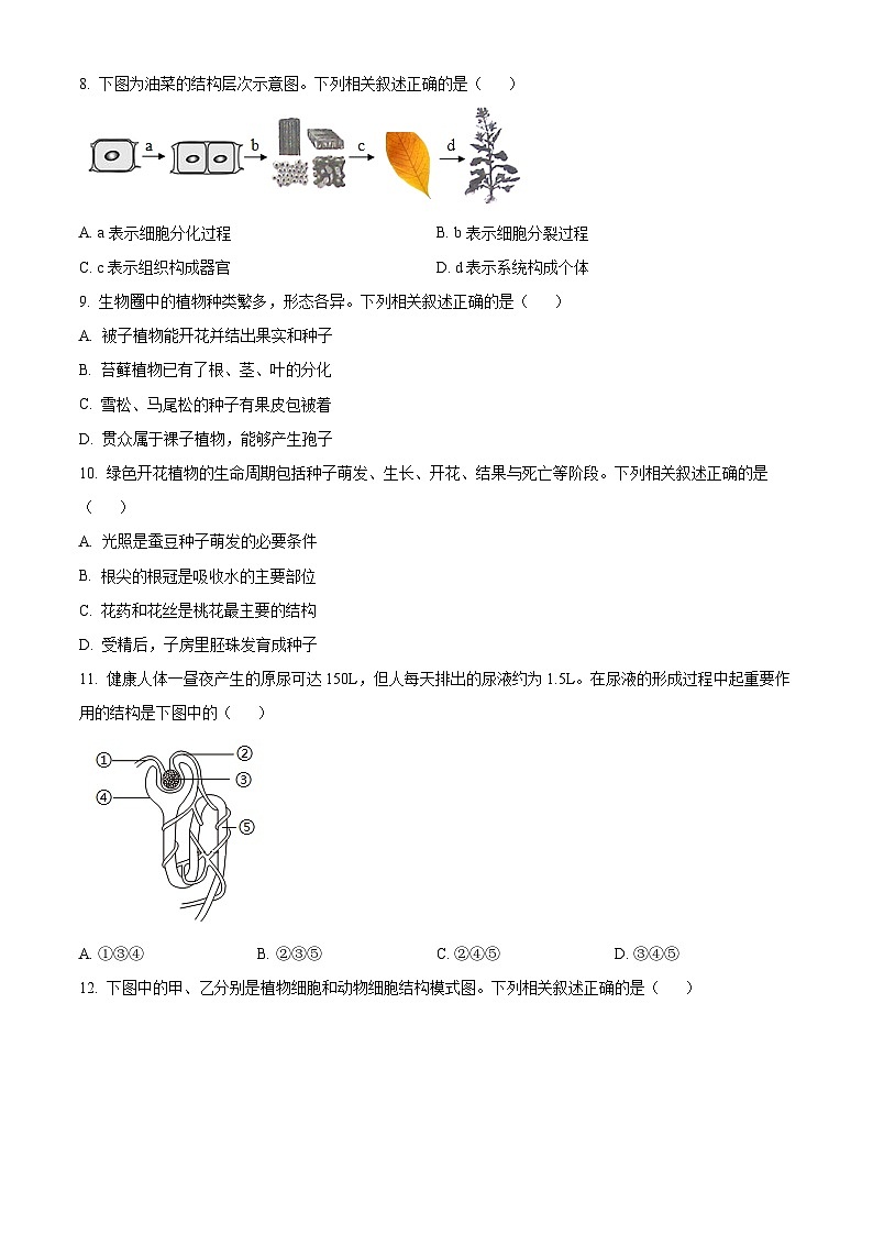 2024年江苏省连云港市中考生物试卷02