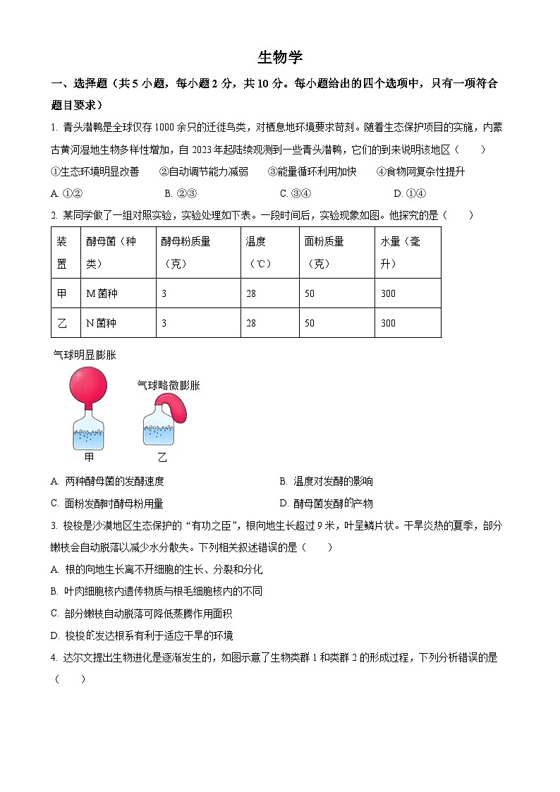 2024年内蒙古中考生物试卷第1页