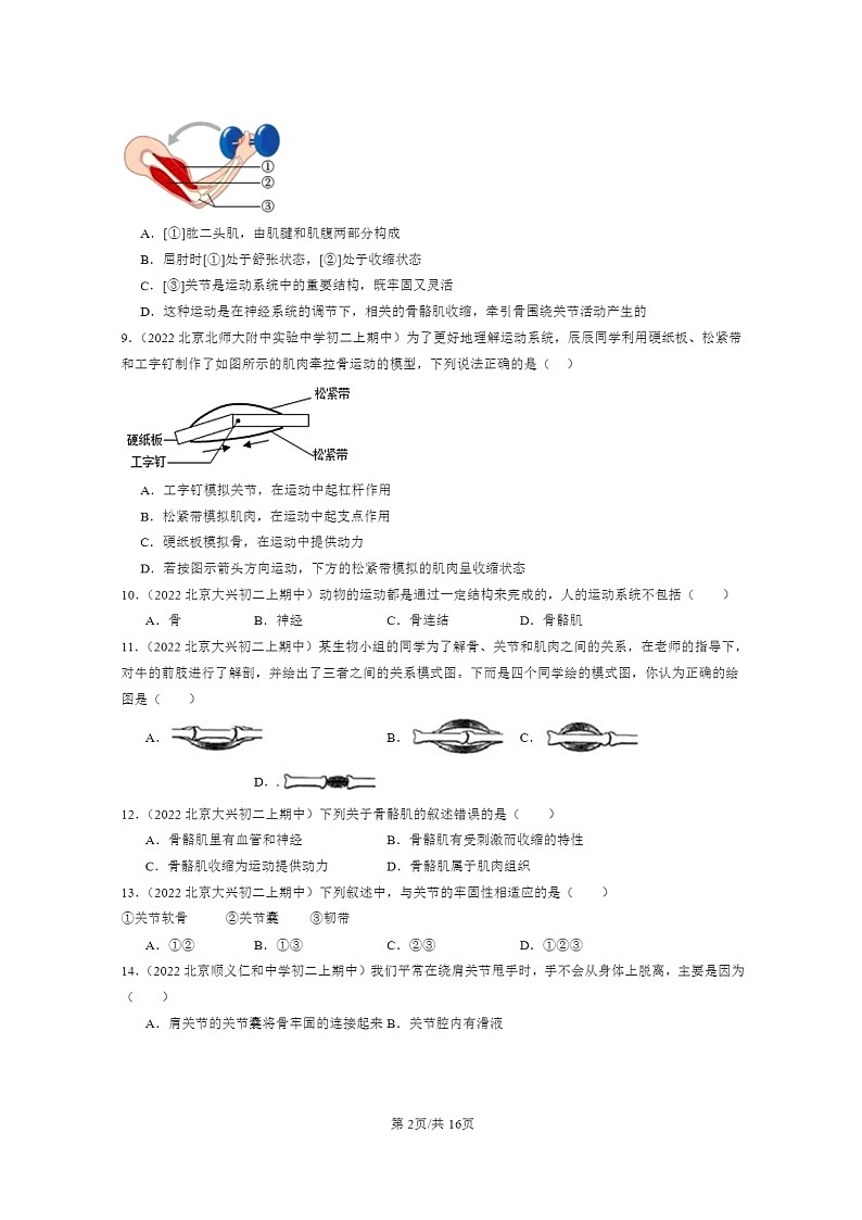 [生物]2022北京重点校初二上学期期中生物试题分类汇编：动物的运动第2页