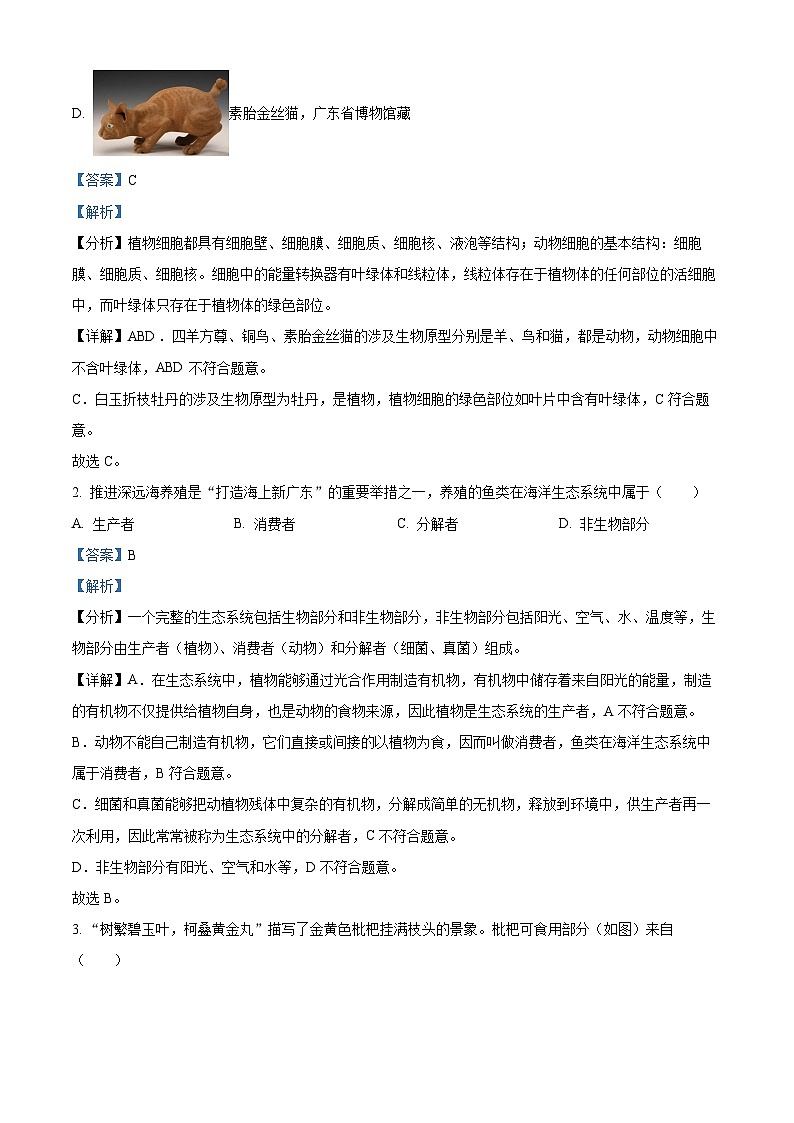 2024年广东省中考生物试题（原卷版+解析版）02