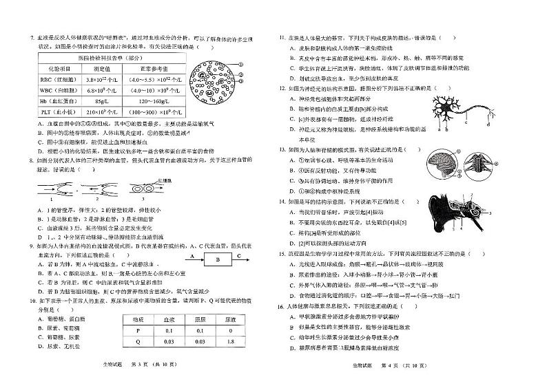 山东省济南市高新区2023-2024学年七年级下学期期末生物试题第2页