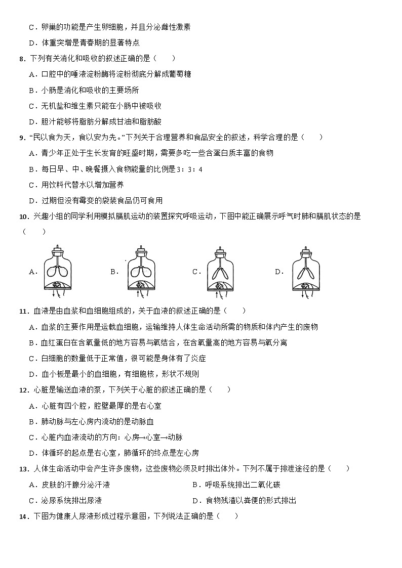 黑龙江省齐齐哈尔市2024年中考生物试卷【附真题答案】02
