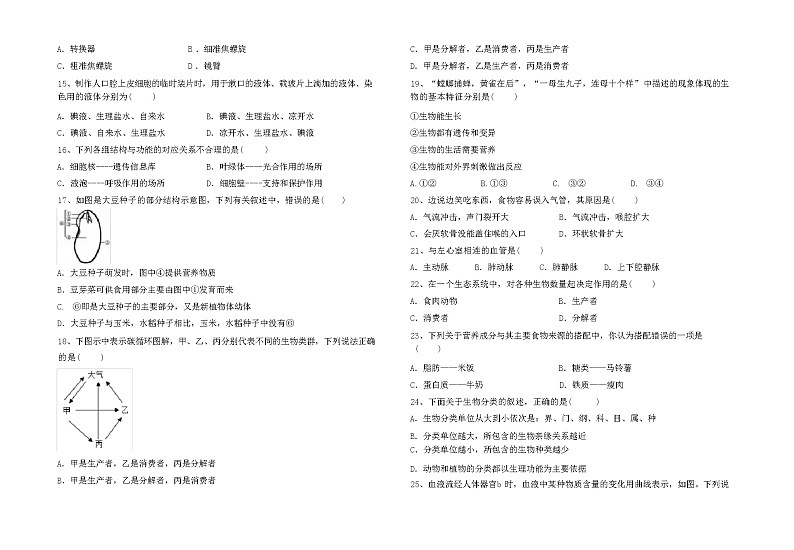 2024年春广东广州市新人教版七年级下册《生物》期中考试卷(加答案)02