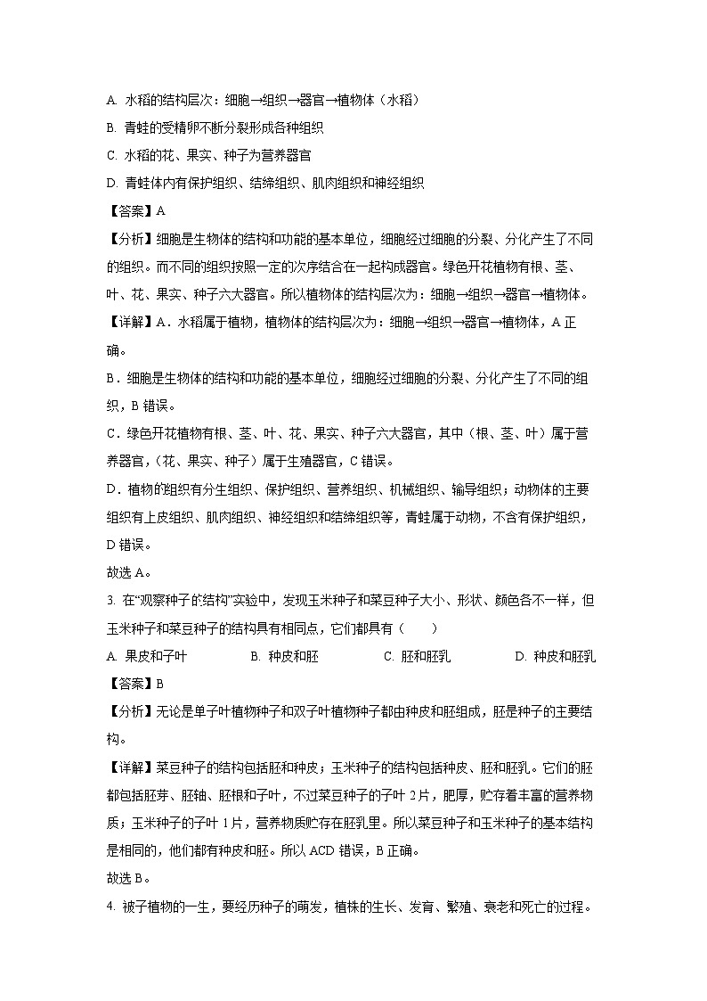 [生物]2024年黑龙江省齐齐哈尔市中考真题(解析版)02