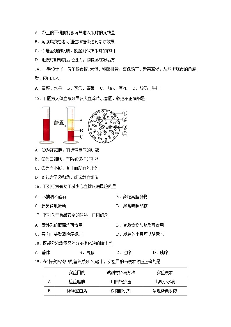 [生物][期末]福建省南平市2023-2024学年七年级下学期期末考试试题03