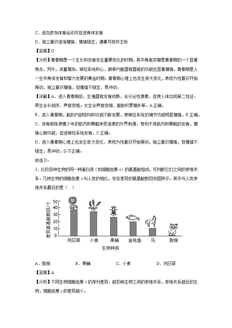 [生物][期末]湖北省2023-2024学年七年级生物下学期期末模拟卷二(解析版)02