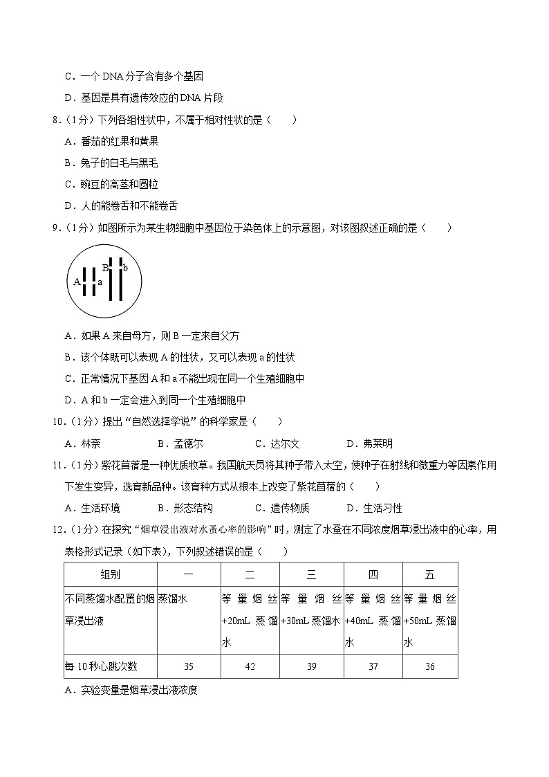 黑龙江省哈尔滨市香坊区2023-2024学年七年级下学期期末生物试卷（五四学制）第2页