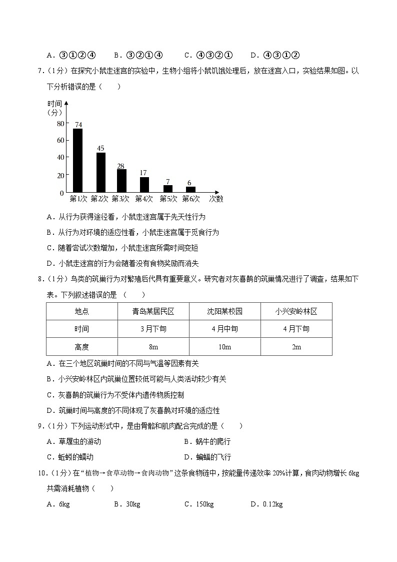 辽宁省沈阳市于洪区2022-2023学年八年级下学期期末生物试卷03