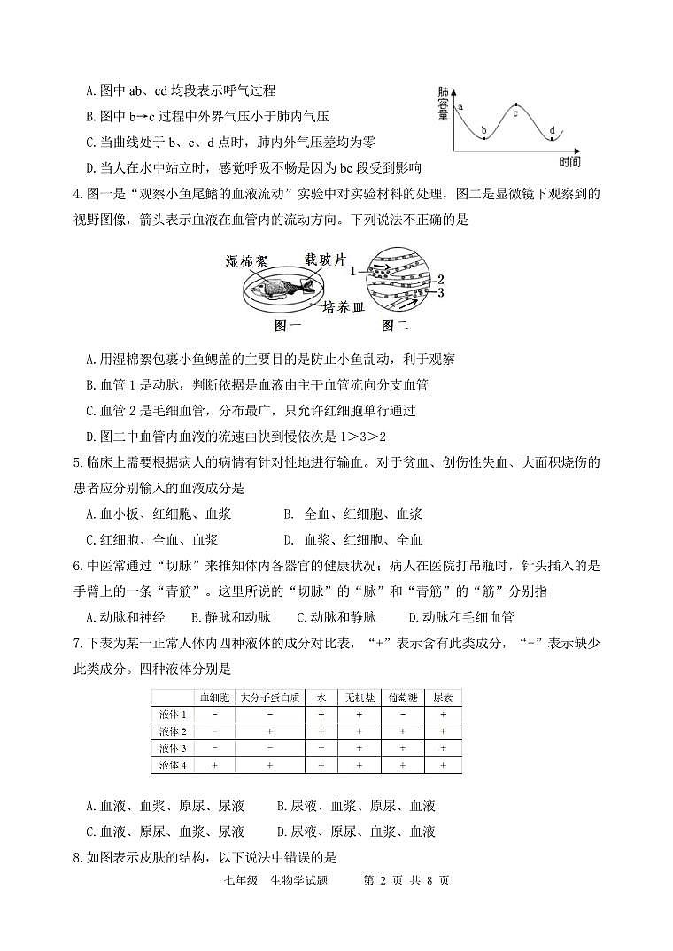 山东省潍坊安丘市2023-2024学年七年级下学期期末考试生物试题02