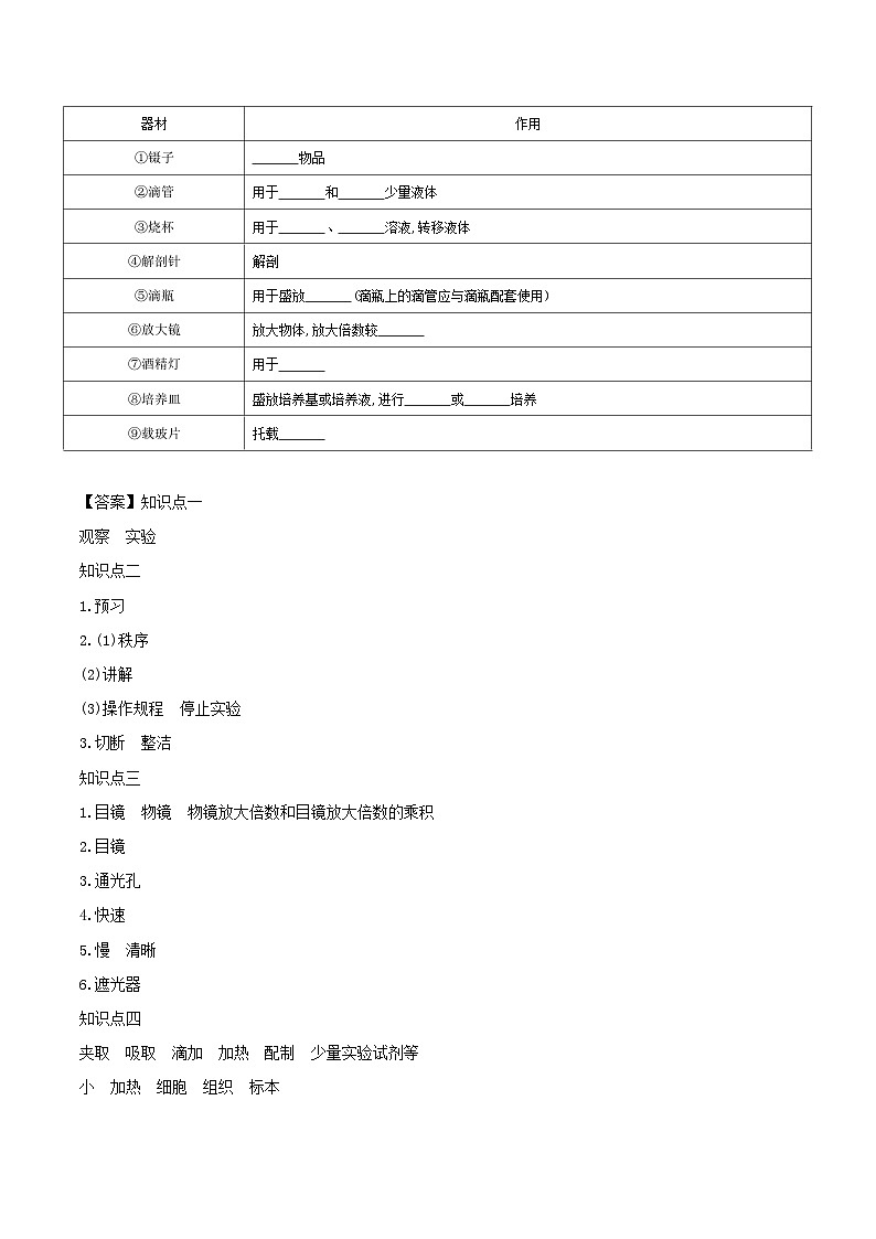冀少版生物七年级上册 1.1.1 走进生物实验室 学案（含答案）02