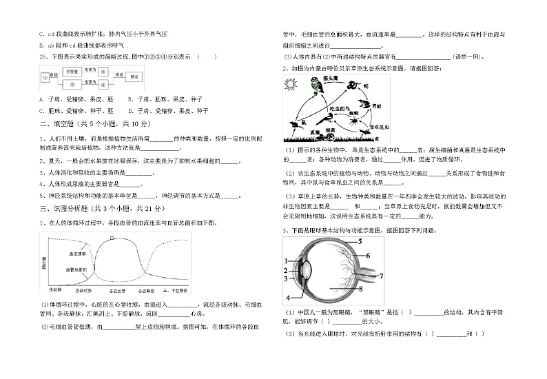 2024年新人教版七年级下册《生物》期中考试卷及完整答案第3页