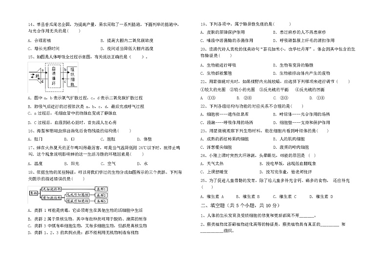 新人教版七年级下册《生物》期中考试卷及答案第2页