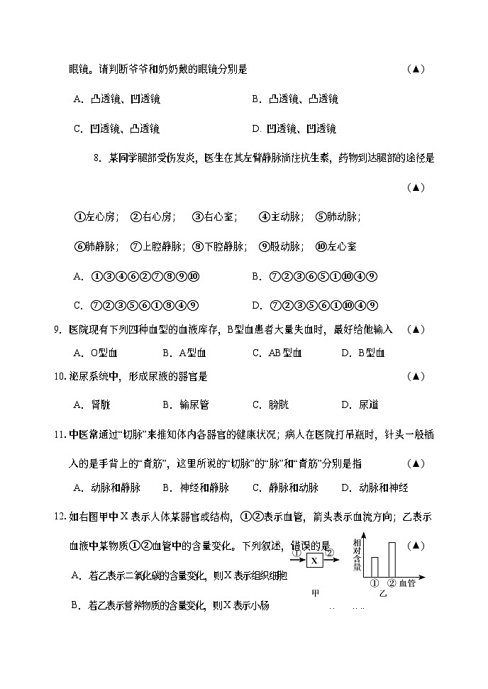 2024锦州市七年级生物（下）期末测试卷第2页