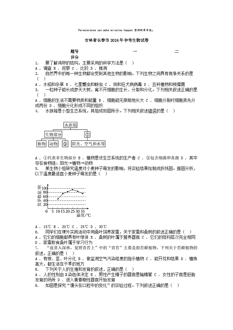 [生物]吉林省长春市2024年中考真题生物试卷01