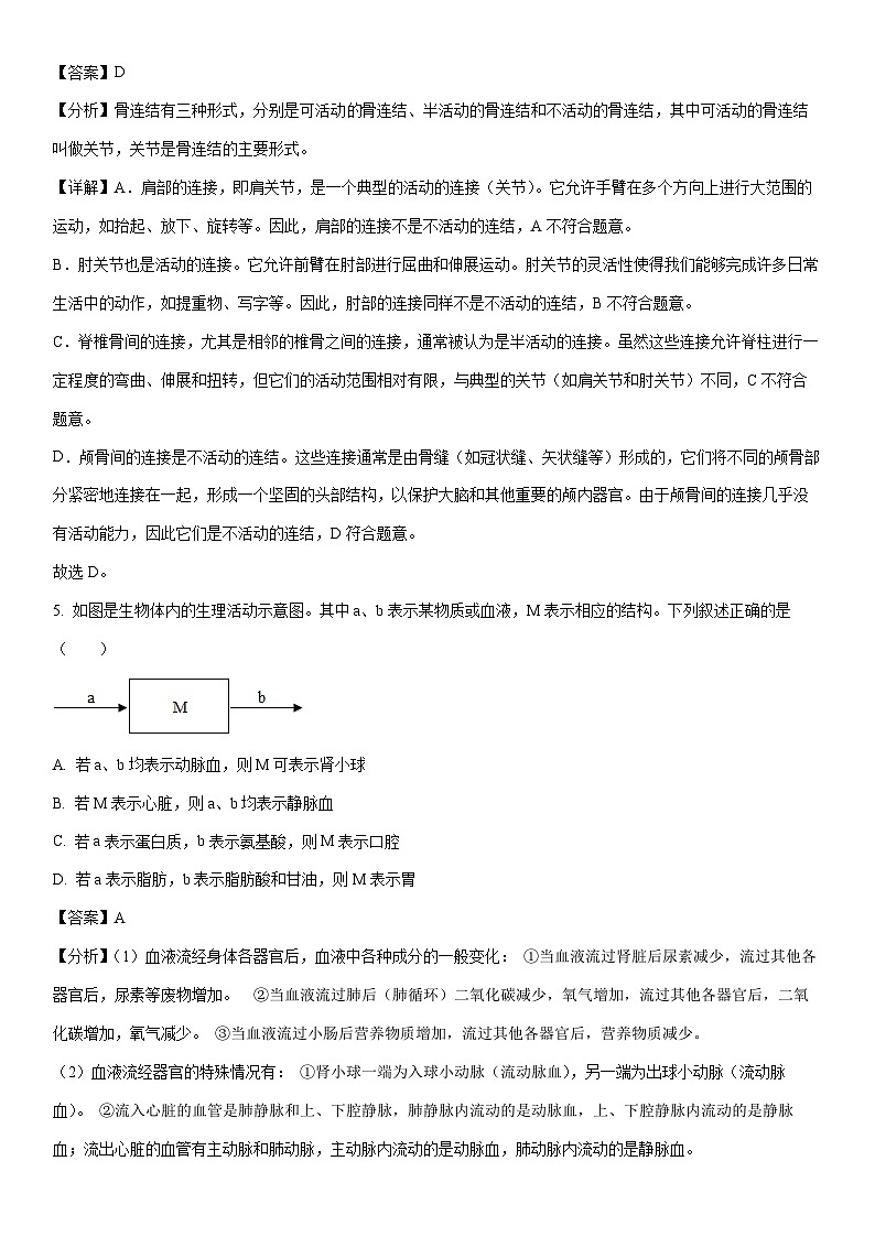 [生物]江苏省扬州市梅岭教育集团2023-2024学年八年级下学期5月月考试题(解析版)03