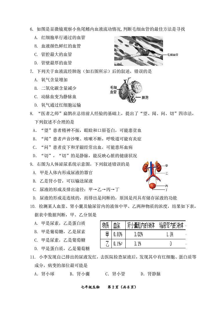北京房延庆区2023-2024初一下学期期末生物试卷及答案02
