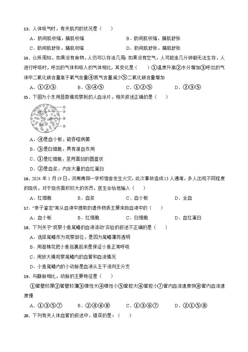 四川省南充市蓬安县第二中学2023-2024学年七年级下学期5月份月考生物试题03