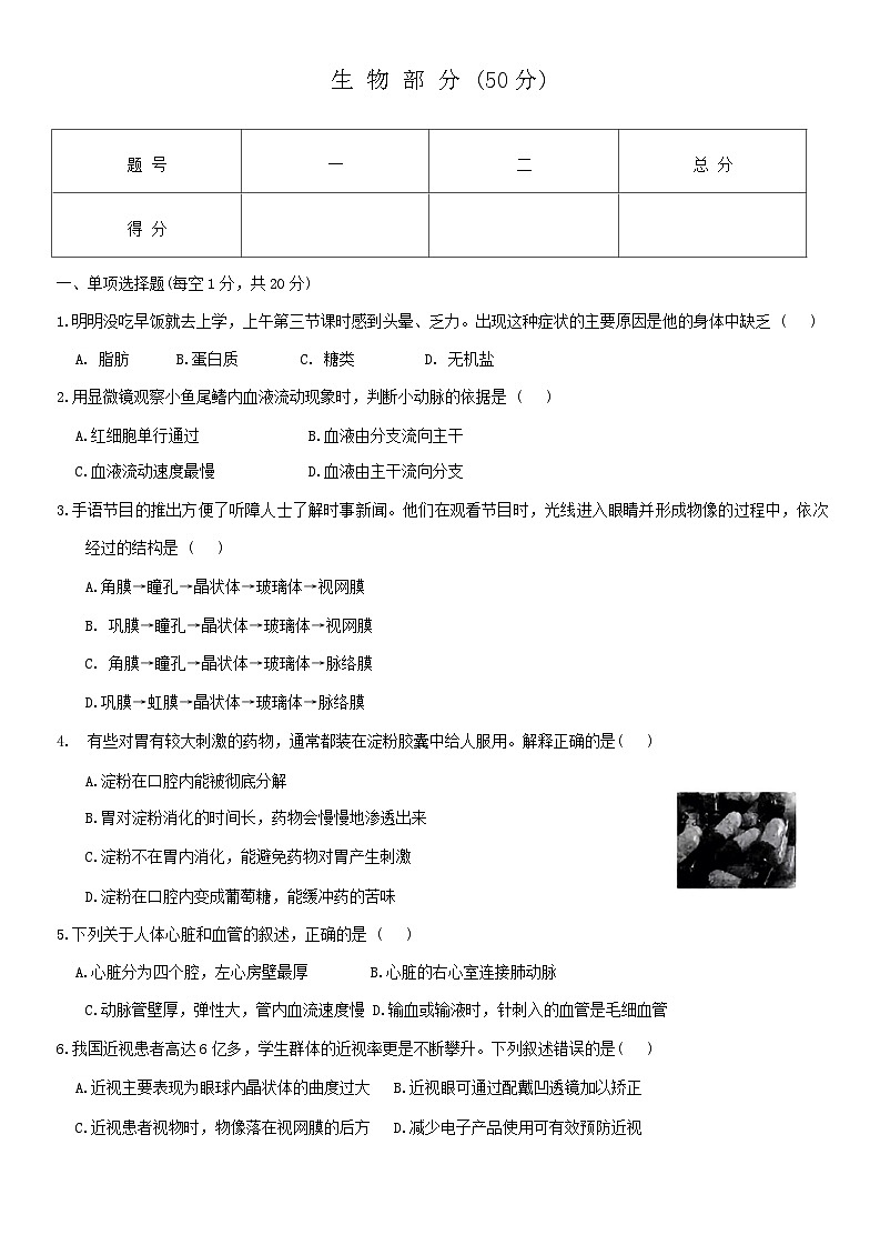 河北省张家口市万全区2023—2024学年七年级下学期期末学业水平测试生物试卷01